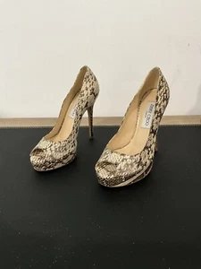 Jimmy Choo Snakeskin Embossed Peep Toe Pumps 5 Inch Heels, Size 36 - Picture 1 of 5