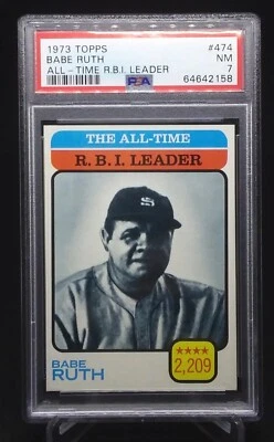 1973 Topps No474 RBI LEADER Babe RUTH Yankees PSA 7 почти как новая Зал славы - Изображение 1 из 2
