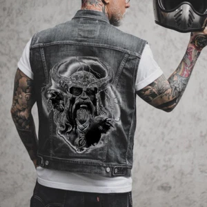 Gilet Gilet Da Uomo Horn Warrior Senza Maniche Punk Sport Denim Bambo Moto - Foto 1 di 4