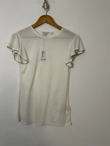 T-shirt donna Ted Baker taglia 1 UK 8 avorio manica arricciata nuova con etichette - Foto 1 di 7
