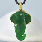 Gold Vermeil Sterling Emerald Green Chalcedony Asian Elephant Pendant 10.52 g