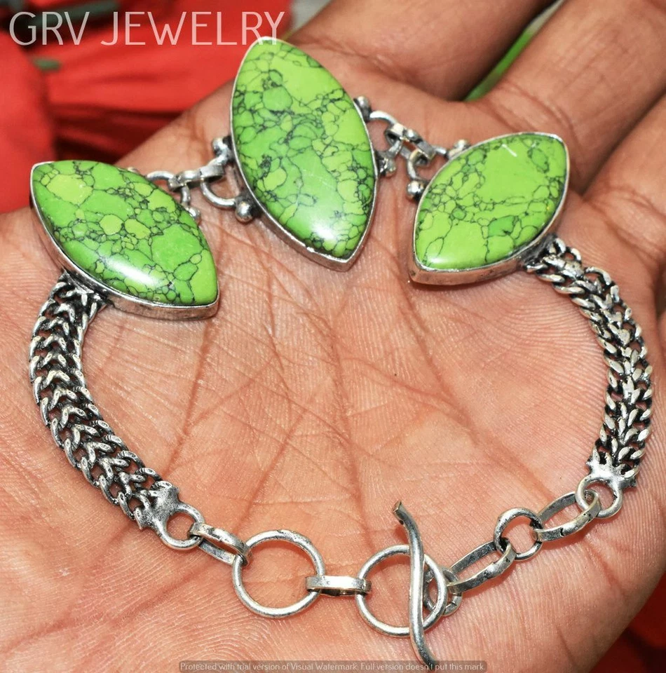 Pulsera Turquesa Cobre Verde Hecha a Mano Joyería Talla 7"-8" U267-A137 Foto 1 de 1