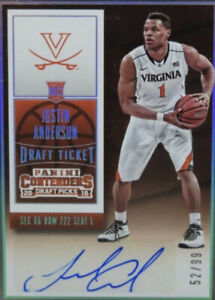 2015-16 Contenders Draft Picks Justin Anderson Draft Ticket Auto RC #52/99