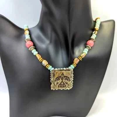 Shube Dakota West Necklace 925 Silver Bronze Thunderbird Multi Gemstone Vintage - Image 1 of 4