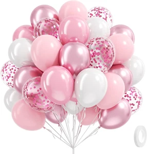 Light Pink and White Balloons, 60Pcs 12Inch Pearl Light Baby Pink Confetti White - Picture 1 of 7
