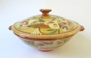 Mont Rochas Large Lidded Yellow Floral Serving Bowl Made in France - Picture 1 of 13