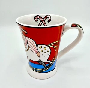 Taza de té de café Ursula's Christmas roja colorida caballo mecedor niño y árbol - Imagen 1 de 16