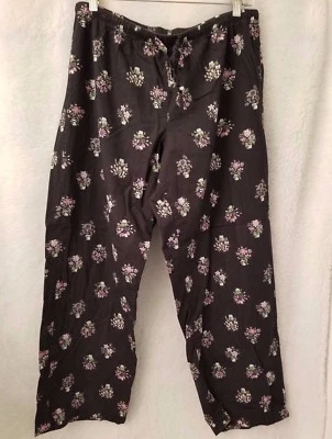 Old Navy Womens Sleep Lounge Pants Size L Large Black Purple Green White Floral - Image 1 of 4