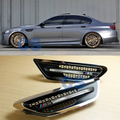 Side Vent Fender Cover Lamp LED Light For BMW F10 M5 Chrome Mist Black 2012~2016 - Imagem 1 de 4