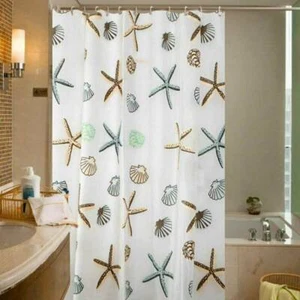 Extra Long Shower Curtain Sea Shell Starfish with Hooks Bathroom Shower Shade* - Picture 1 of 8