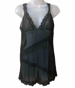 Slip Chemise de encaje de nailon negro Fredericks of Hollywood talla grande transparente - Imagen 1 de 4