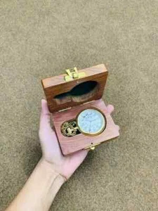 Vintage Brass Pocket Watch with Wooden Box Antique Pocket Watch Unisex Gift - Picture 1 of 5