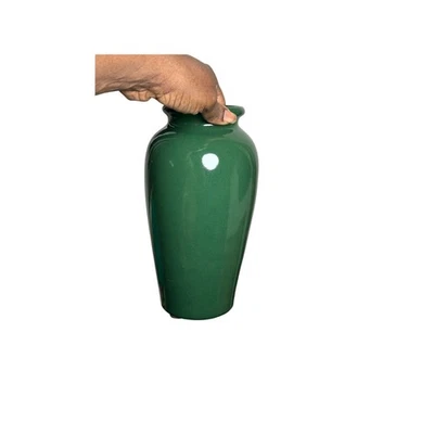 Vintage Green Ceramic Vase 9” Glossy Pottery Mid Century Modern Home Decor Jade - Image 1 of 4