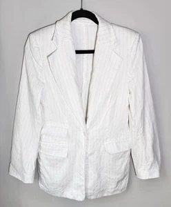 Banana Republic Cream Linen Blend Pin Stripe Blazer Jacket Size 8 Button - Picture 1 of 11