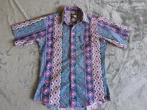 Wrangler Shirt Mens 16 Purple Teal Cowboy Cut Western Paisley Reg Fit Button Up - Picture 1 of 10