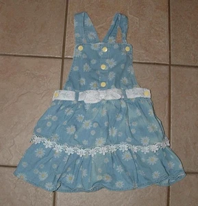 Girls Sz 6X Sleeveless Light Blue Floral Cotton Lace Trim Tiered Jumper Dress - Picture 1 of 4