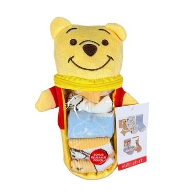 Calcetines Disney Winnie The Pooh 2T-4T 5 pares calcetines y bolsa de felpa reutilizable Foto 1 de 4