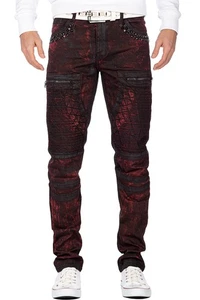 Cipo & Baxx Herren Slim-Fit Bordeaux Jeans Biker Style Strass Nieten Details - Bild 1 von 16