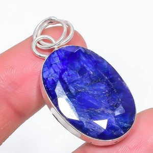 Sapphire(Simulated) Gemstone 925 Sterling Silver Jewelry Pendant 1.81" A702 - Picture 1 of 2