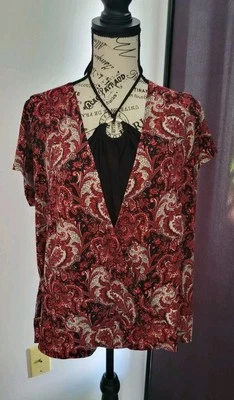 Camisa de cachemira vintage de moda Bug negra/blanca/roja con cuello atado 22/24 3x Foto 1 de 4