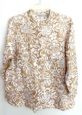 Camisa Laura Ashley Mujer Grande Tostado Blanco Lino Floral Bordado Top Abotonado Foto 1 de 4