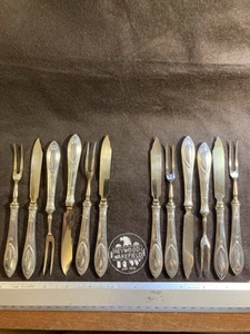 Set Service Six German 800 Silver Fruit/fish & Serving Knife Forks Gold Wash - Picture 1 of 24