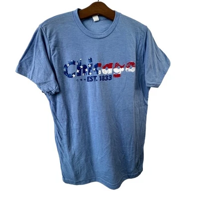 Chicago Short Sleeve TShirt Size Medium Crewneck Blue Cotton Blend Patriotic - Image 1 of 4