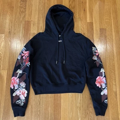 Sudadera con capucha Off White flores recortadas en 1024 negra para mujer talla pequeña Foto 1 de 4