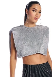 DISCO BABE ÄRMELLOSES STRASS CROP TOP IN WEISS AKIRA GR. M  - Bild 1 von 7