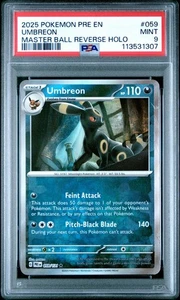 Pokémon Pre En Prismatic Evolutions #059 Umbreon Master Ball Reverso 2025 PSA 9 - Imagen 1 de 2
