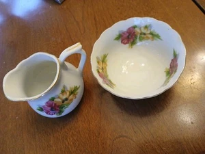 Miniature Pitcher And Bowl Pink And Yellow Violet's Japan - Picture 1 of 6