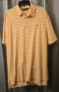 Polo Ralph Lauren Men Orange White Striped Pima Soft Touch Polo Shirt XL Stretch - Picture 1 of 6