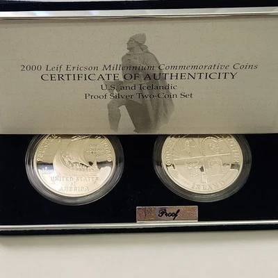2000 Leif Ericson Millennium Two Coin Proof Set in OGP w/COA - Image 1 of 4