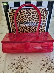 Lux DeVille Paris Red Pearl Lucite Box Purse - Picture 1 of 11
