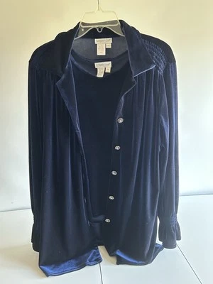 Conjunto de 2 camisas sin mangas Coldwater Creek de terciopelo azul marino para mujer talla M Foto 1 de 4