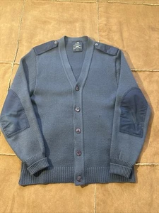 Military Equipment Cardigan Sweater 40L Navy Blue Wool USA Elbow Patch USAF - Picture 1 of 5