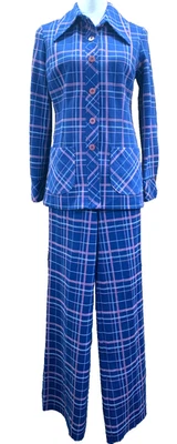 Conjunto de traje blazer pantalones para mujer vintage Mod Jantzen daga a cuadros años 70 Foto 1 de 4