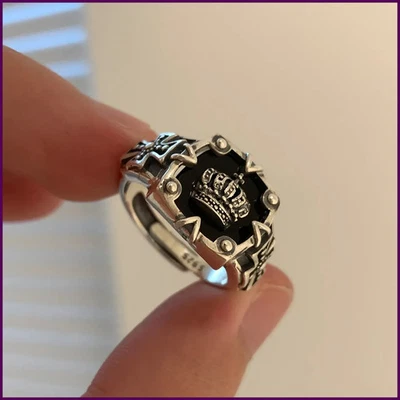 Новое поступление винтажное тайское серебряное мужское кольцо с черной короной и крестом ювелирные изделия - Изображение 1 из 4