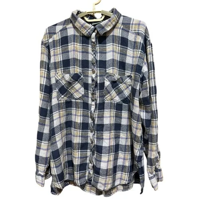 Top de franela Columbia para mujer Plus 1X azul a cuadros manga larga con botones al aire libre Foto 1 de 4