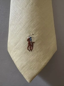 POLO Ralph Lauren PONY Print Yellow 100% Linen Tie NECKWEAR Handmade in Italy - Picture 1 of 7