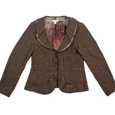 Coldwater Creek Traje Chaqueta Blazer Marrón Tweed Cuello con Volantes Dark Academia 10 Foto 1 de 4