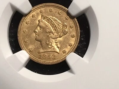 1853 2 1/2 gold liberty coin NGC 58 Au nice rare date lots of mint luster - Image 1 of 4