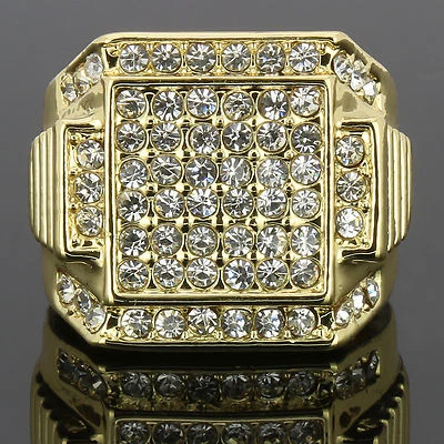 Mens 14k Gold Plated Hip Hop Style 6 Square Ring Cubic-Zirconia - Image 1 of 4