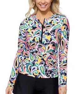Pararashguard nuovo con etichette Island Escapes donna stampa paisley mezza cerniera taglie M-XL $60 8B627 - Foto 1 di 2