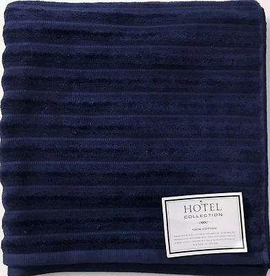 NEW HOTEL COLLECTION STRIPES NAVY BLUE 100% COTTON BATH TOWEL 30" X 52" - Image 1 of 4