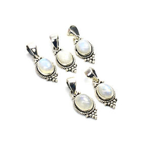 WHOLESALE 5PC 925 SOLID STERLING SILVER WHITE RAINBOW MOONSTONE PENDANT LOT B