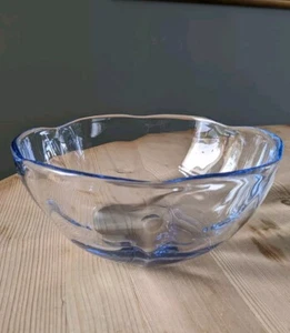Vintage Icy Sapphire Blue Crystal Art Glass Hexagon Flower Bowl Polished Pontil - Picture 1 of 10