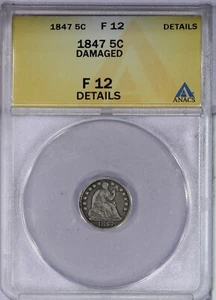 1847 Liberty Seated Half Dime H10c ANACS F12 Details - Picture 1 of 4