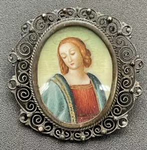 Antike italienische 800 Silber filigran Renaissance Portrait - Heiliger Anhänger Brosche - Bild 1 von 5
