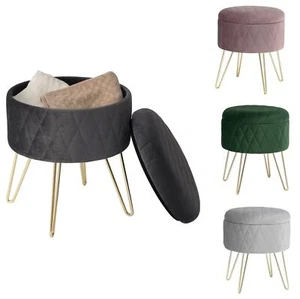 Ottoman Storage Velvet Pouffe Seat Stool w/ Cover Rest Footstool Metal Legs Home - Picture 1 of 14